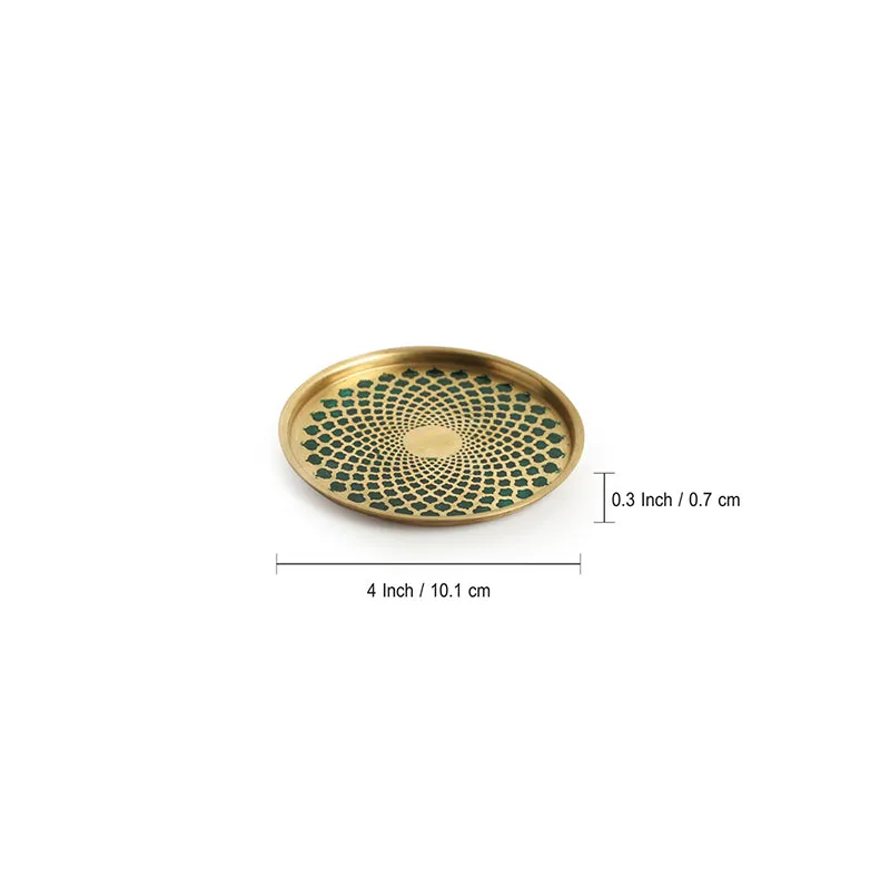 Mughal Mirage Brass Coaster (Green & Pink) - Set Of Two media 7