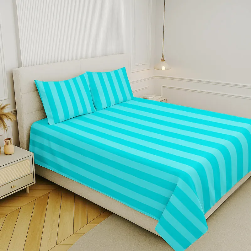 Elegance Striped Cotton Bedsheet (Blue) - 210 TC media 3