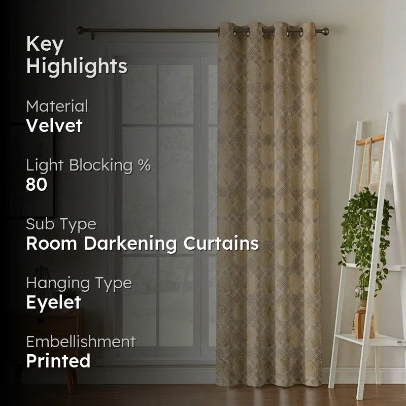 Glow Line Printed Velvet Curtain - Beige,Gold media 2