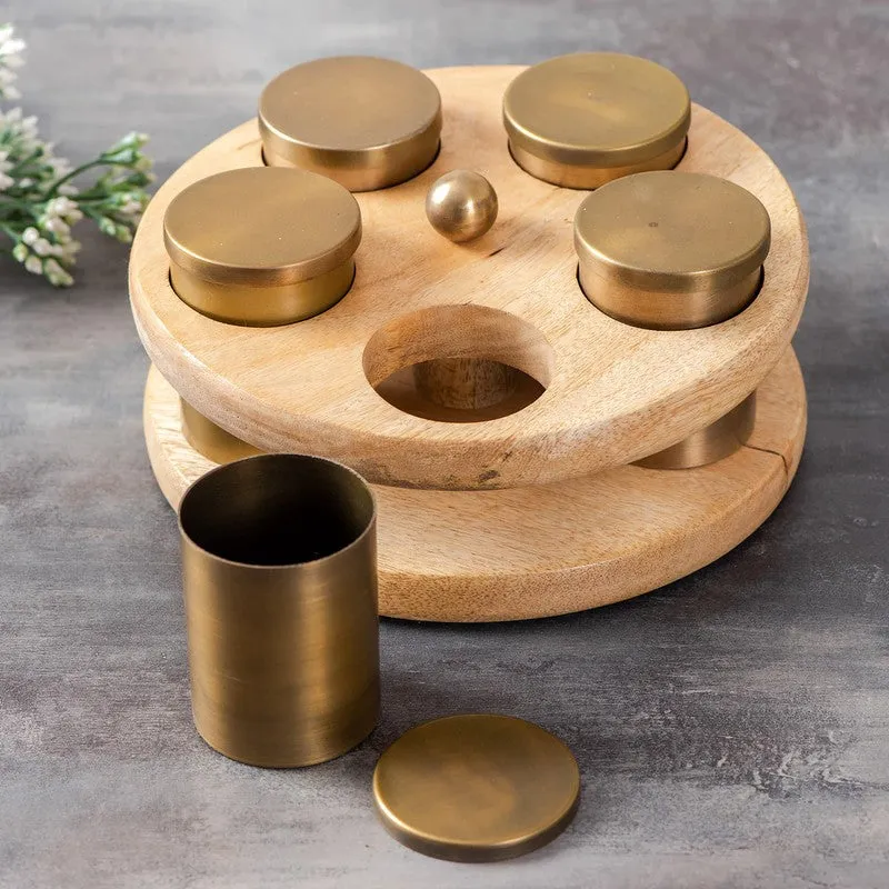 Opulix Mango Wood Round Masala Box - Three Piece Set media 5