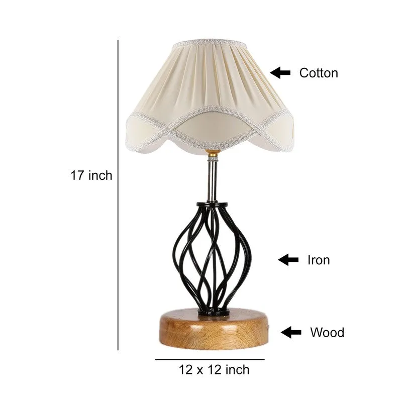 Gloflare Cotton Table Lamp With Wooden Base - Ivory media 9