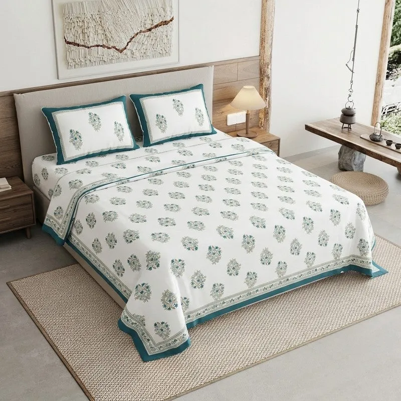 Rang Flow Cotton Bedsheet (Green,White) - 120 TC media 1
