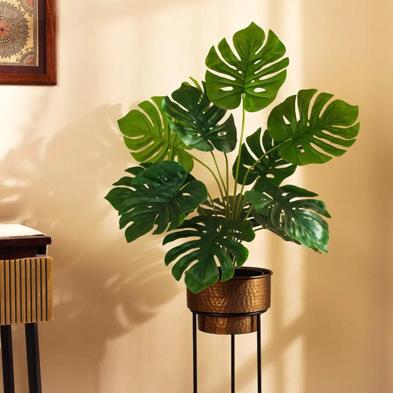 Artificial Realistic Monstera With Black Plastic Pot- Green media 2