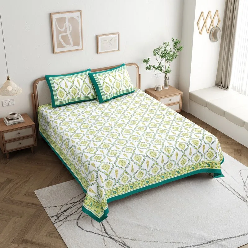 Ambi Bliss Cotton Bedsheet (White,Green) - 180 GSM media 3
