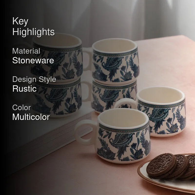 Indiblue Stoneware Tea Cup (180 mL Each) - Set Of Six media 2