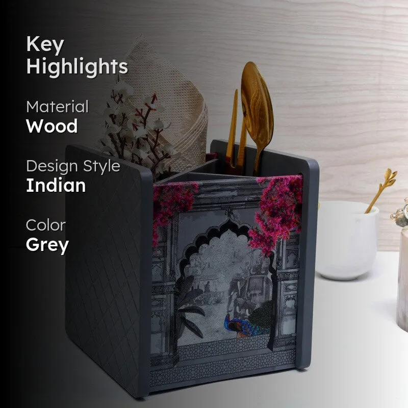 Classic Grey Wooden Cutlery Stand media 2