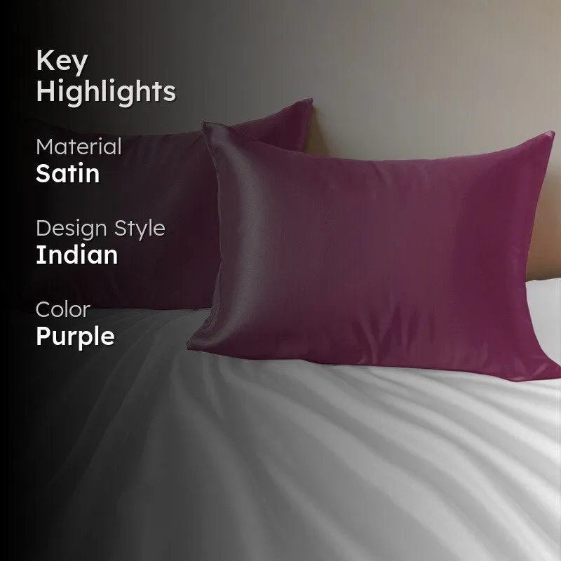 SilkenAura I Satin Pillow Cover with a Scrunchy (Purple) - Set Of Two media 2