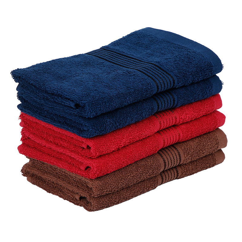 Pluma Cotton Hand & Face Towel (Brown,Blue & Red) - Set Of Six media 4
