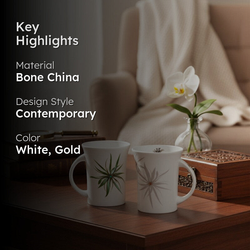 Florra Bone China Coffee Mug (300 mL Each) - Set Of Two media 2