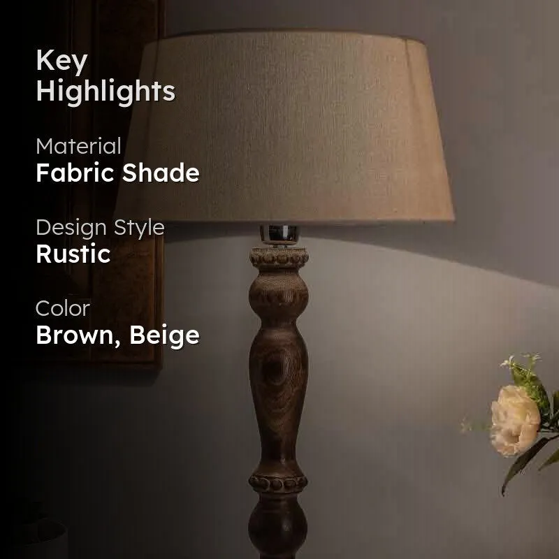 Earthie Wooden Fabric Table Lamp - Brown,Beige media 2