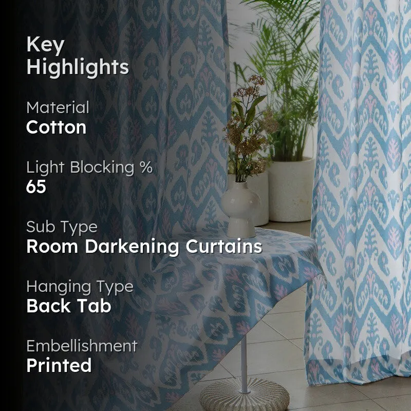 Tranquebar Home Creative Waves Cotton Curtains(Blue) - Set Of Two media 2