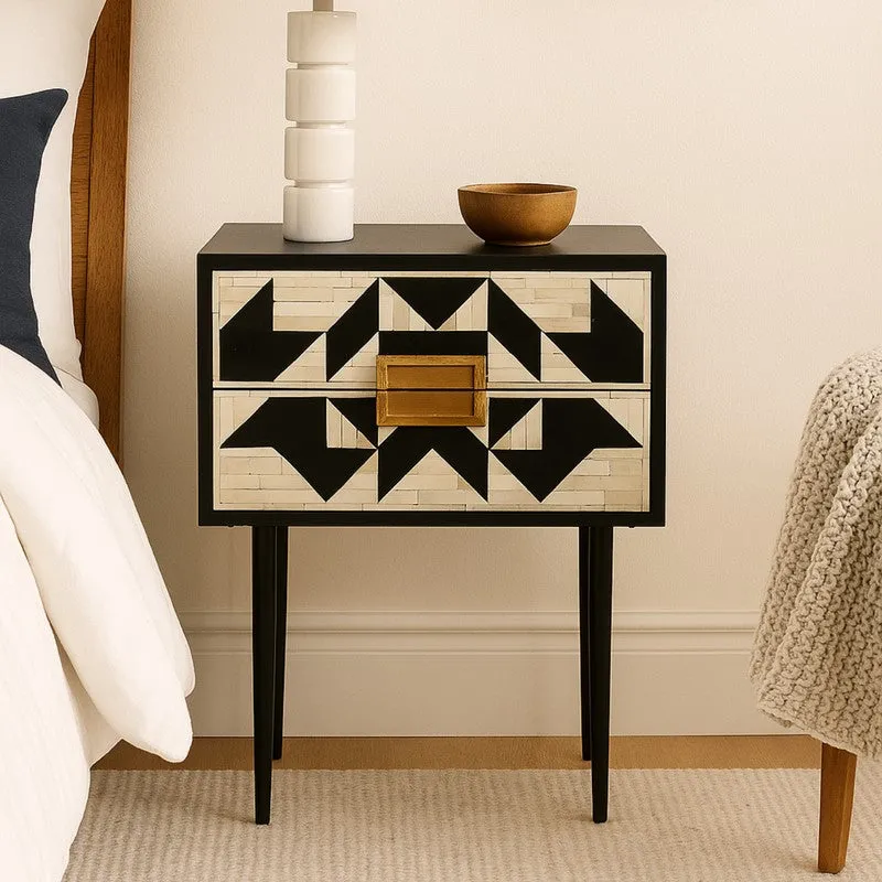 Sleek Modern Black Bone Inlay Bedside Table media 1