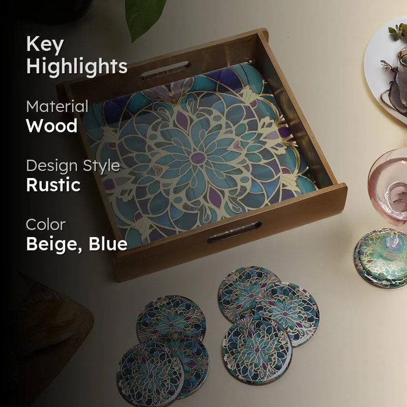 Floral Feast Wooden Serving Tray With Coaster - Seven Piece Set media 2