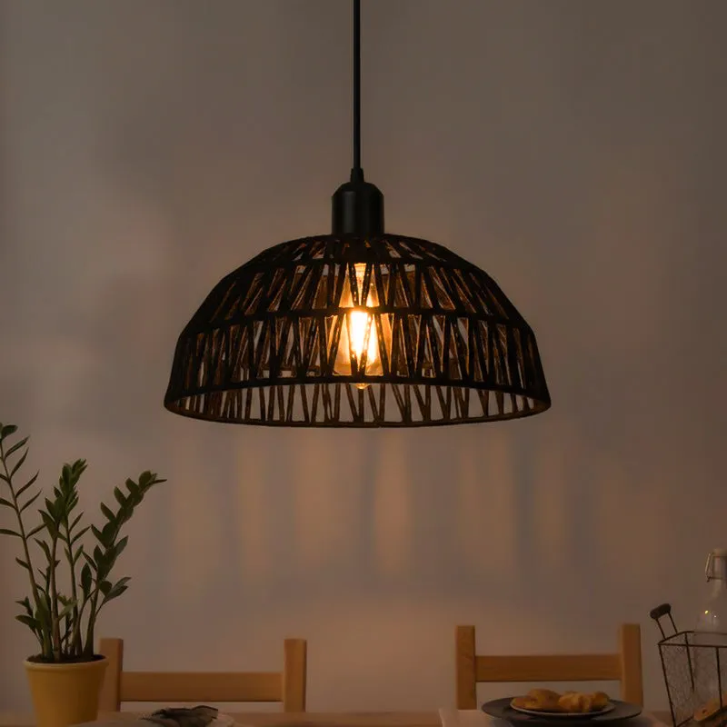 Lattice Long Rattan Ceiling Lamp - Black media 1