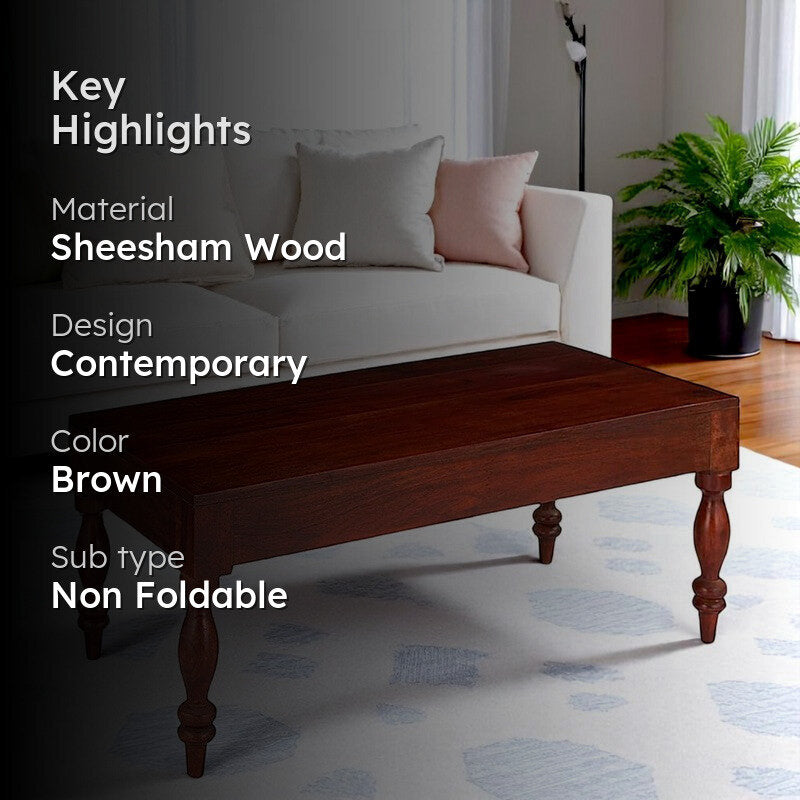 Zynex Sheesham Wooden Center Table - Deep Brown media 2