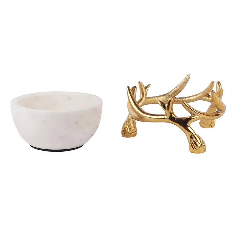 Carrara Cradle Marble Serving Bowl With Metal Stand (White) - 300 ML media 3