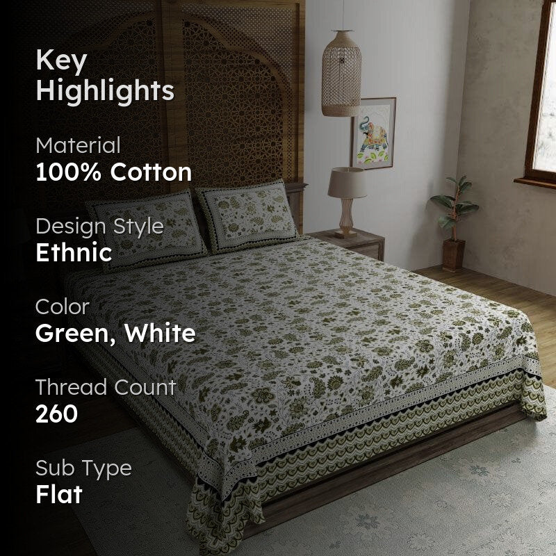Sage Blush Cotton Bedsheet (Green) - 260 TC media 2