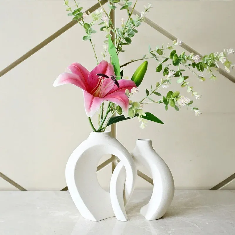 Harmony Loop Sculptural Ceramic Vase Set (White) - Set Of Two media 1
