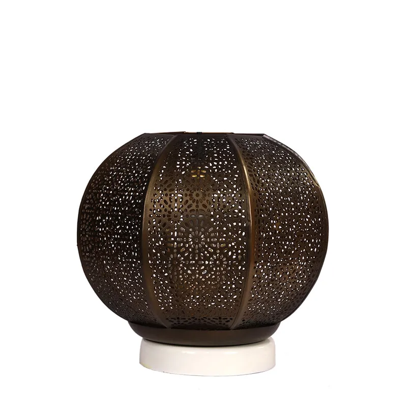 Nira Round Etched Metal Table Lamp With White Base - Gold media 4