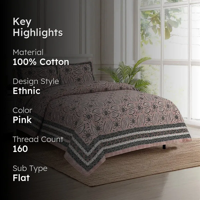 Yuvara Floral Cotton Bedsheet (Pink) - 160 TC media 2
