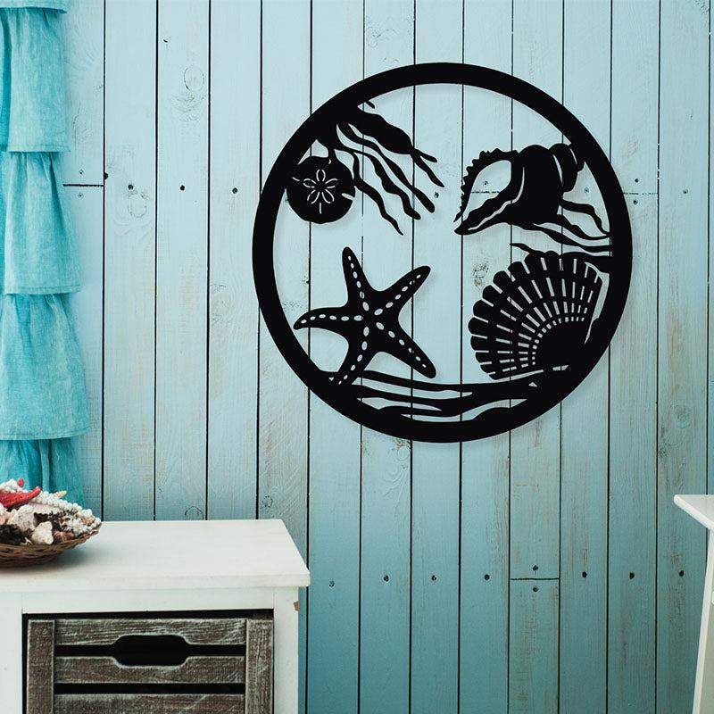 Starfish In Coastal Setting Black Iron Wall Accent