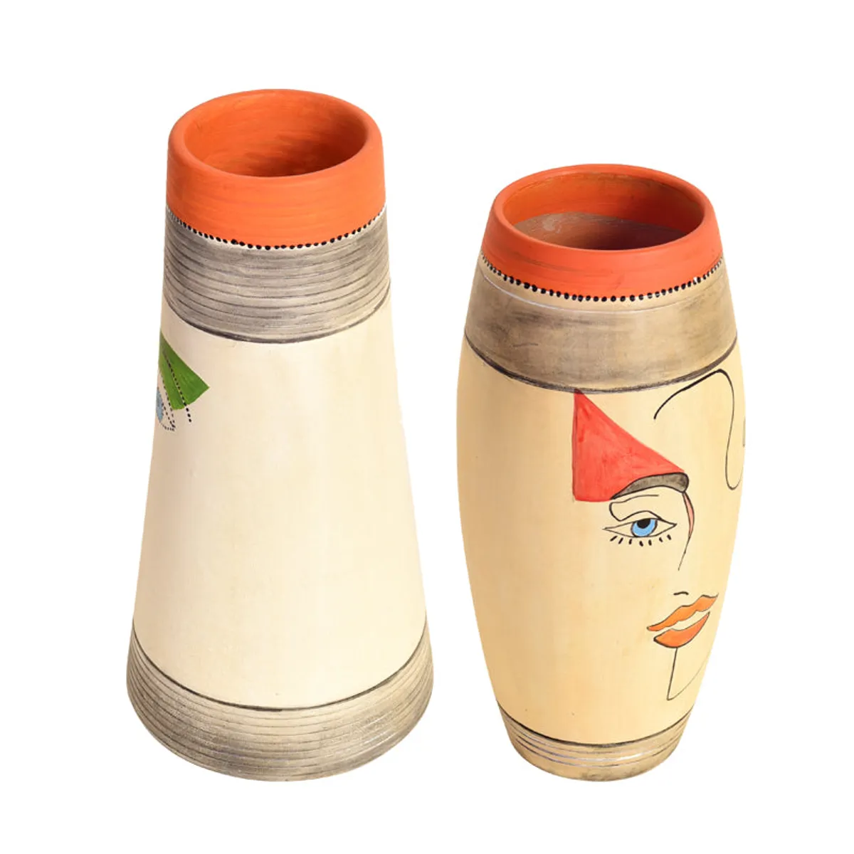Rear and side view of the two vase set on a white background