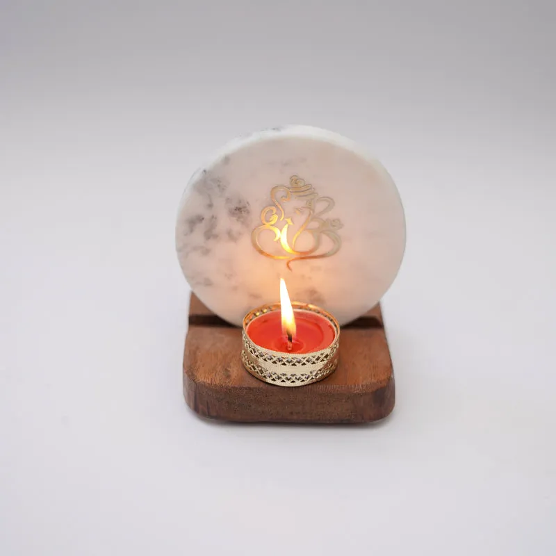 Ganesha Marble Religious Accent With Tealight Candle Holder media 1