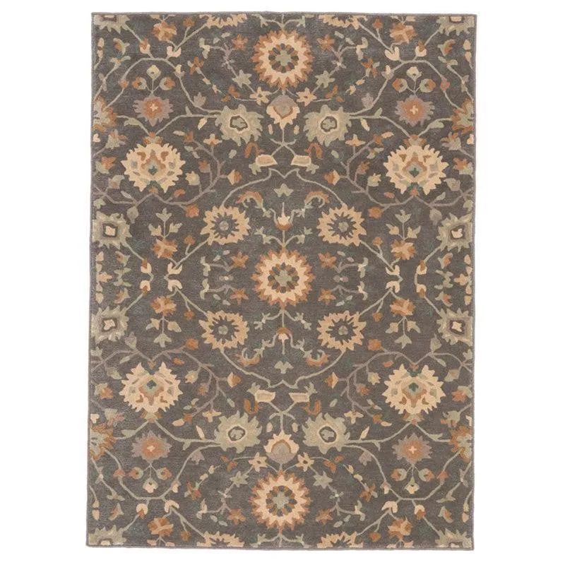 Erinyes Hand Tufted Ethnic Wool & Nylon Carpet - Dark Grey media 1