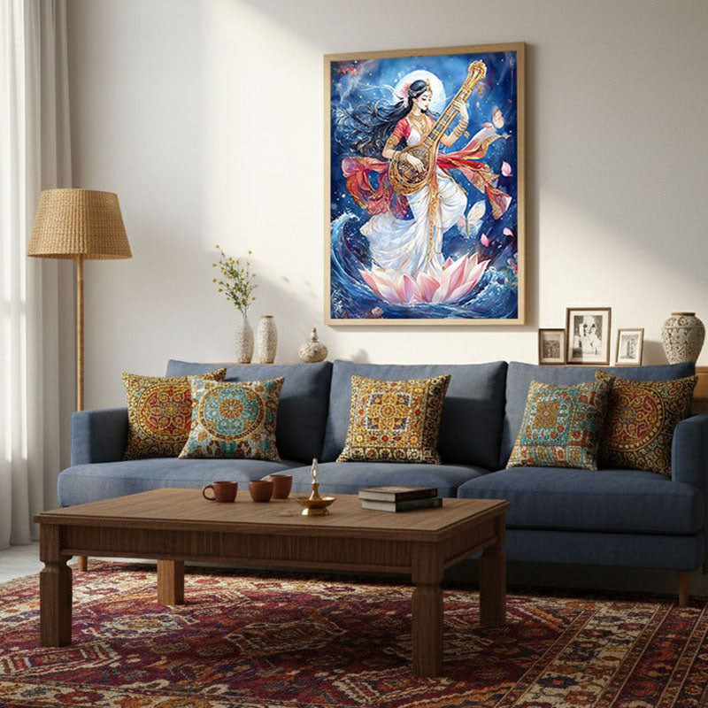 Meditating Govinda Spiritual Archival Paper Wall Painting - Natural Brown Frame media 4
