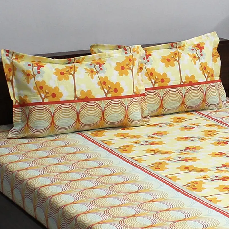 Warhi Floral Cotton Bedsheet (Yellow) - 110 TC media 4