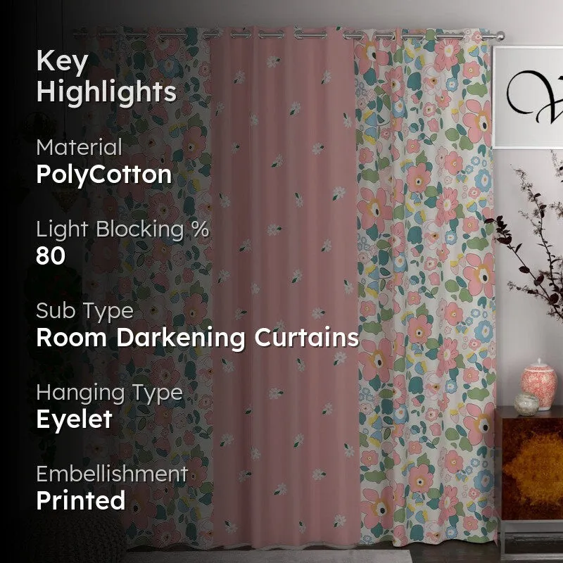 Pink and floral curtains shown with 80% light blocking