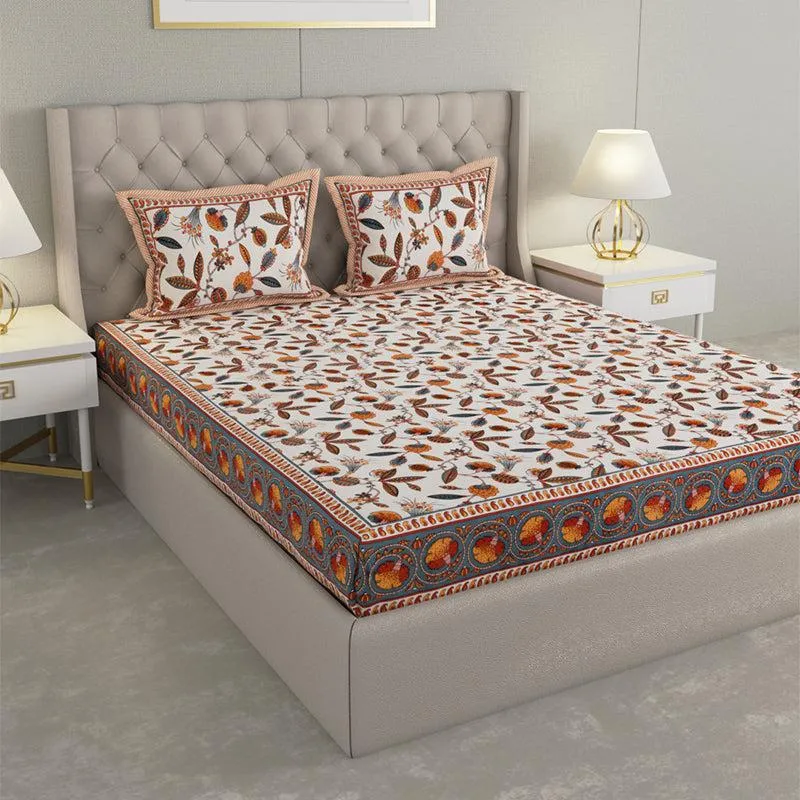 Suvarna Printed Cotton Bedsheet (Brown) - 240 TC media 3