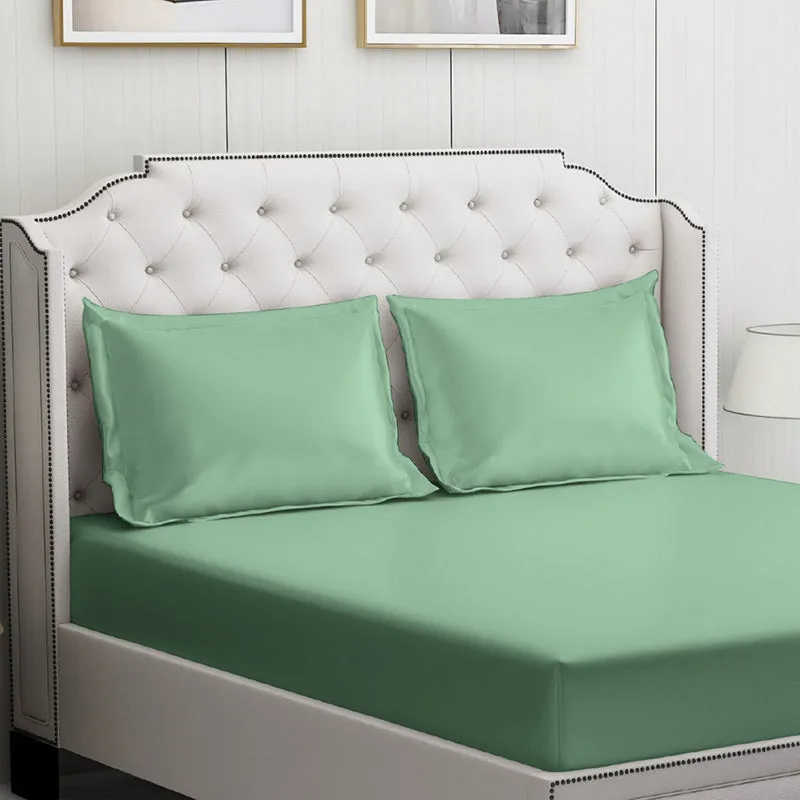 Moonweave Solid Cotton Bedsheet (Mint Green) - 400 TC media 5