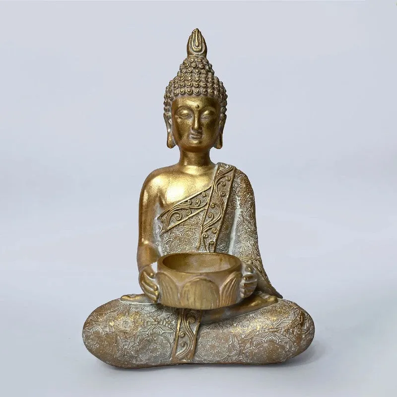 Meditative Golden Buddha Tealight Candle Holder media 5