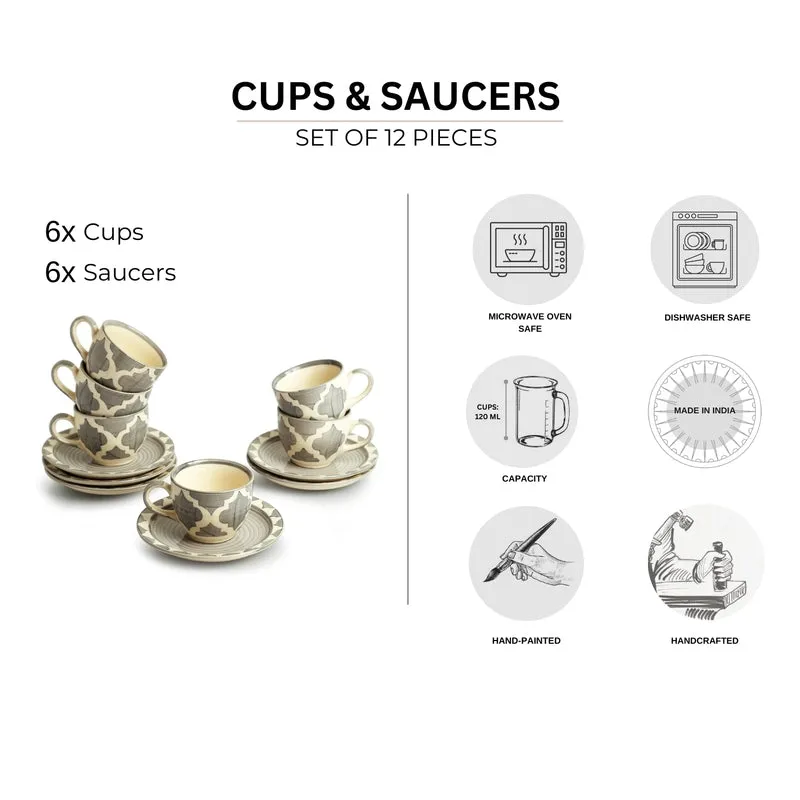 Mednia Grey Tea Cup & Saucer (120 ML) - Twelve Piece Set media 6