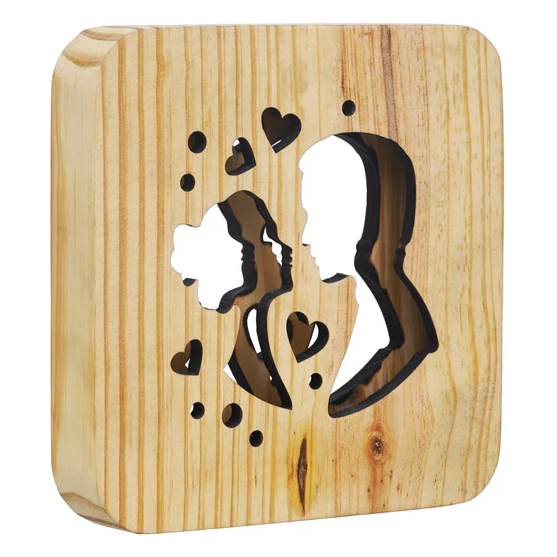 Love Couple LED Wooden Table Lamp - Brown media 5