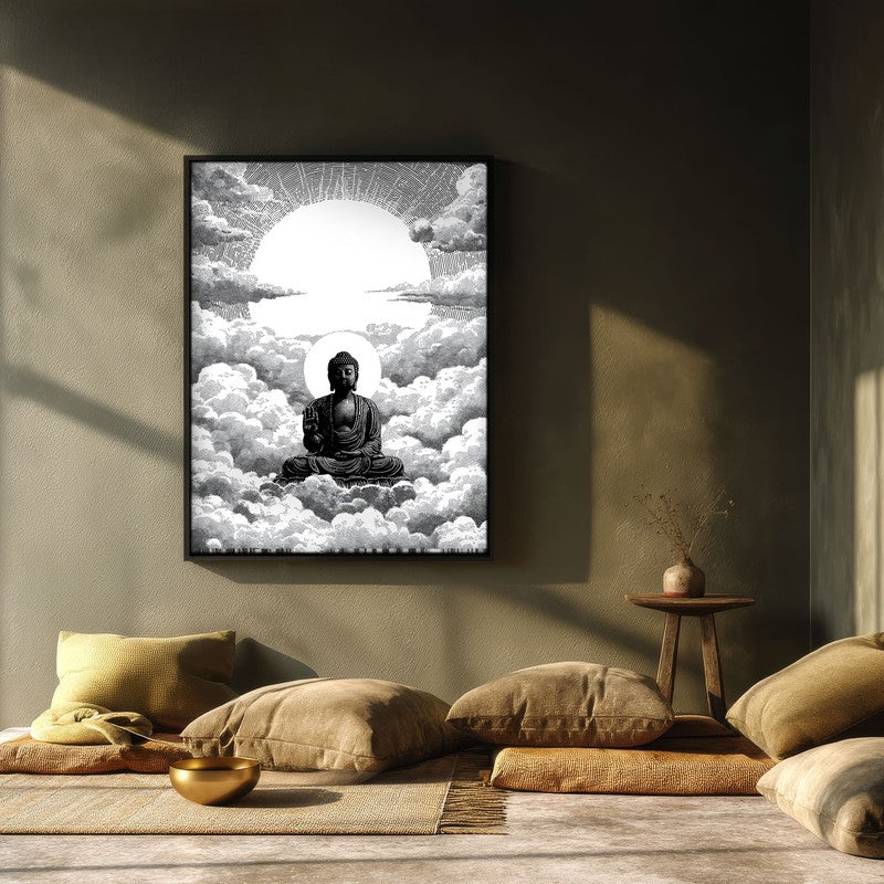 Buddha In Clouded Serenity V Wall Painting With Black Frame media 3
