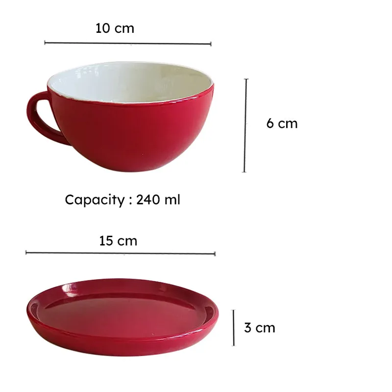 Elegant Red Ceramic Cup & Saucer (240 mL) - Eight Piece Set media 9