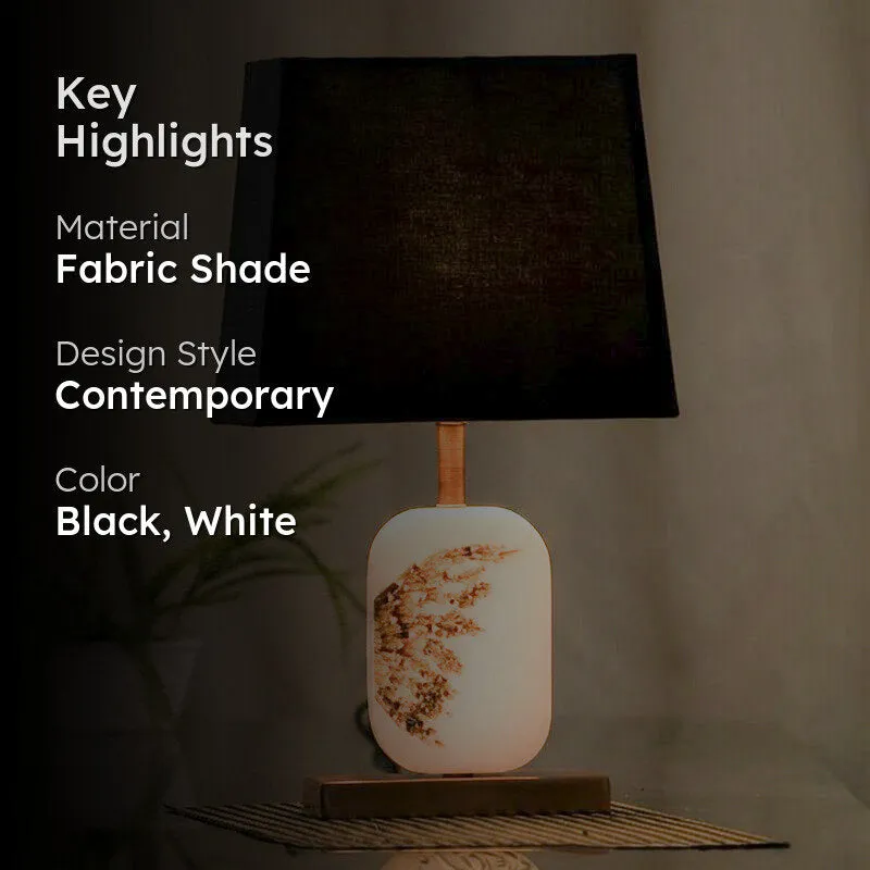 Winged Printed Marble & Copper Base Fabric Table Lamp - Black,White media 2