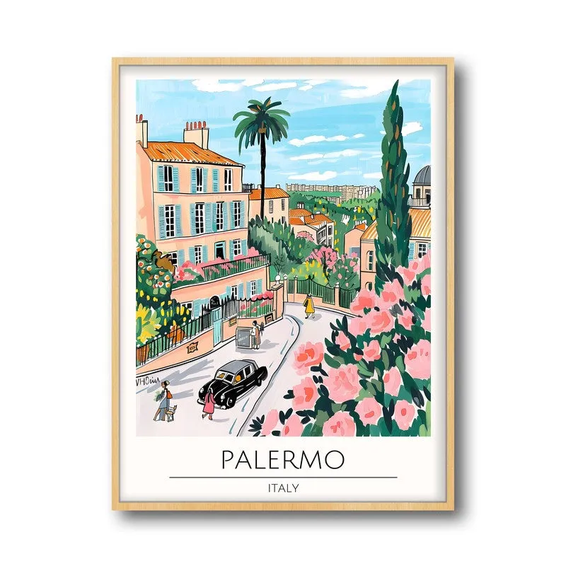 Vintage Palermo Framed Canvas Archival Canvas Wall Painting - Natural Brown Frame media 5