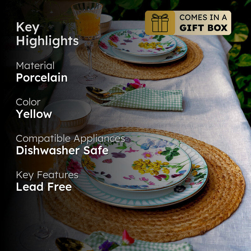 Basant 24k Gold Brushed Porcelain Dinner Set - 21 Piece Set media 2
