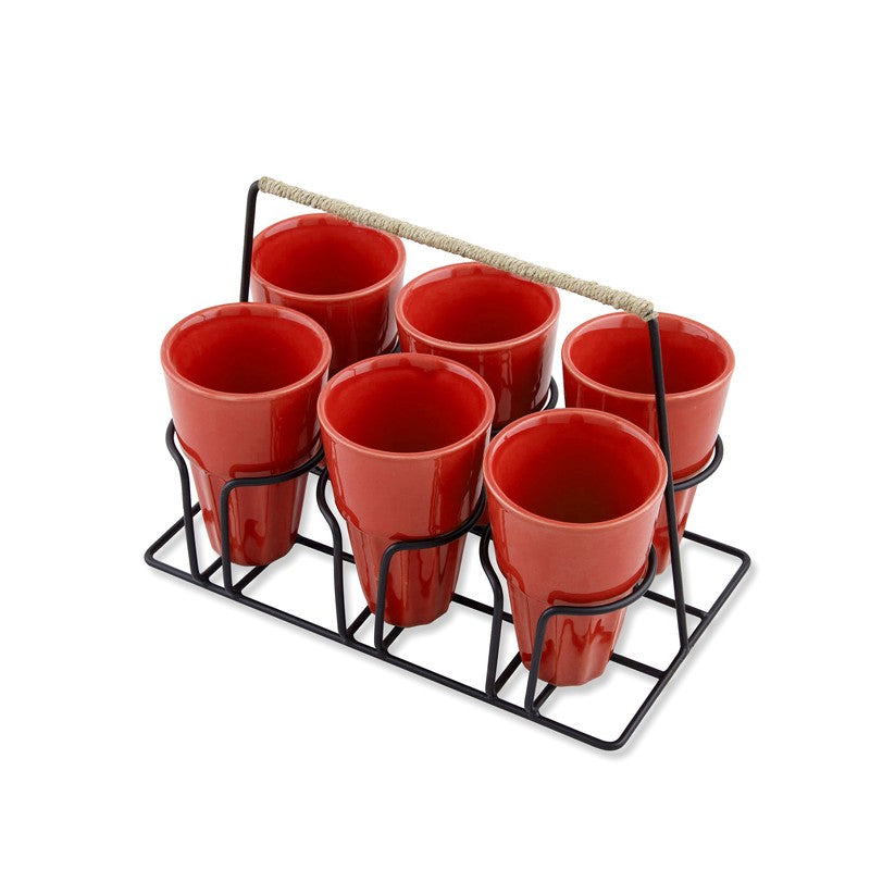 Terra Vibe Kulhad (120 mL,Red) - Seven Piece Set media 4