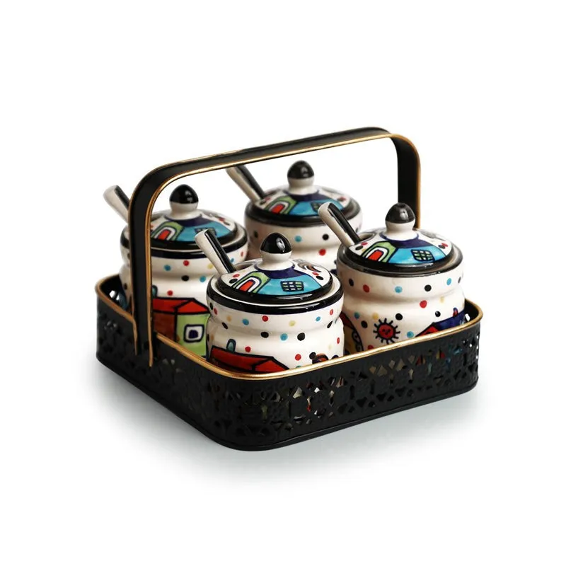 Coastal Cottage Handpainted Ceramic Jar With Iron Caddy (280 ML) - Nine Piece Set media 3