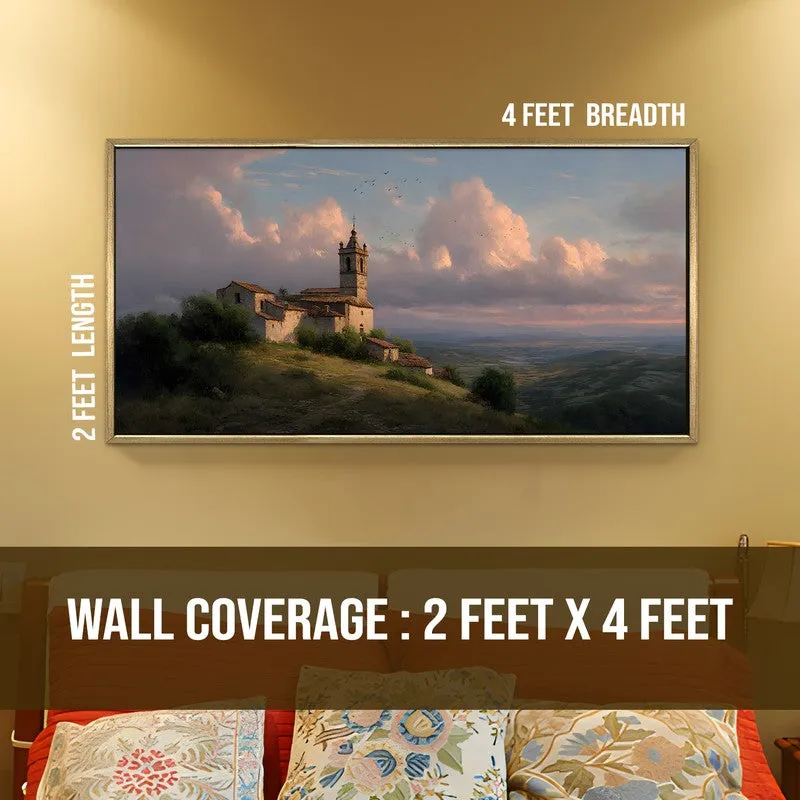 Hilltop Sanctum Canvas Wall Painting With Frame media 8