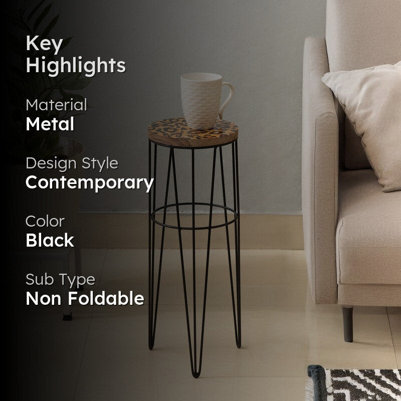 Leopard Print Accent Metal Side Table - Black media 2