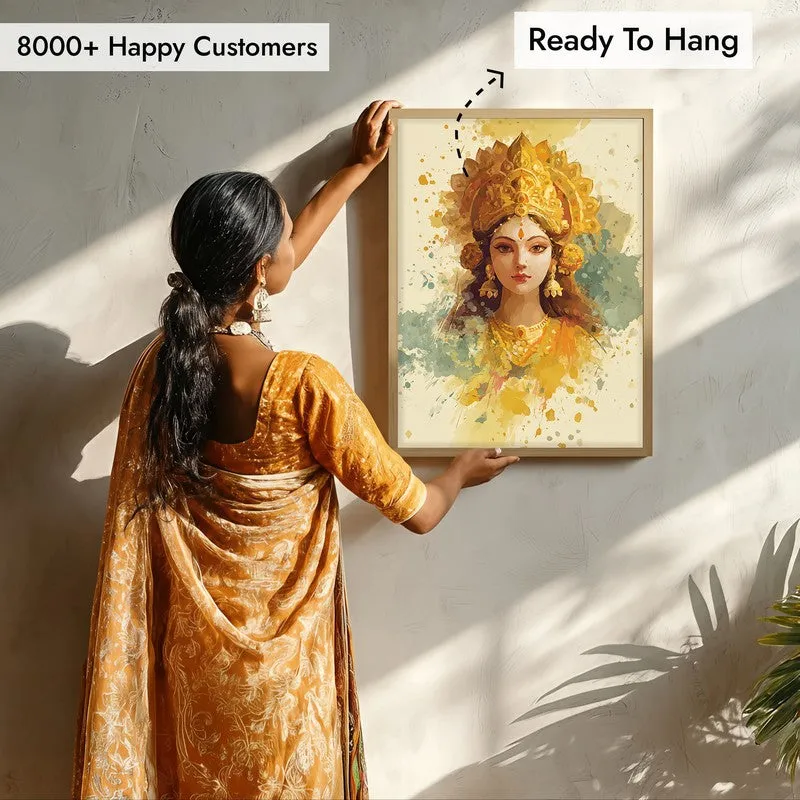 Soothing Aura Maa Durga Archival Paper Wall Art - Natural Brown Frame media 7