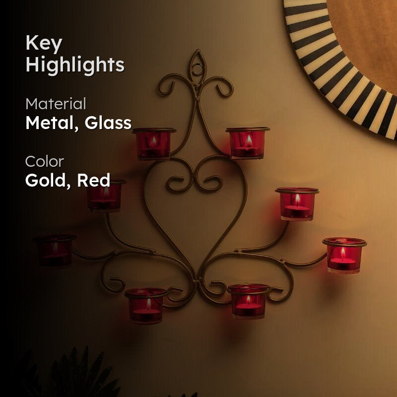 Floral Gold Frame Candle Holder - Red media 2