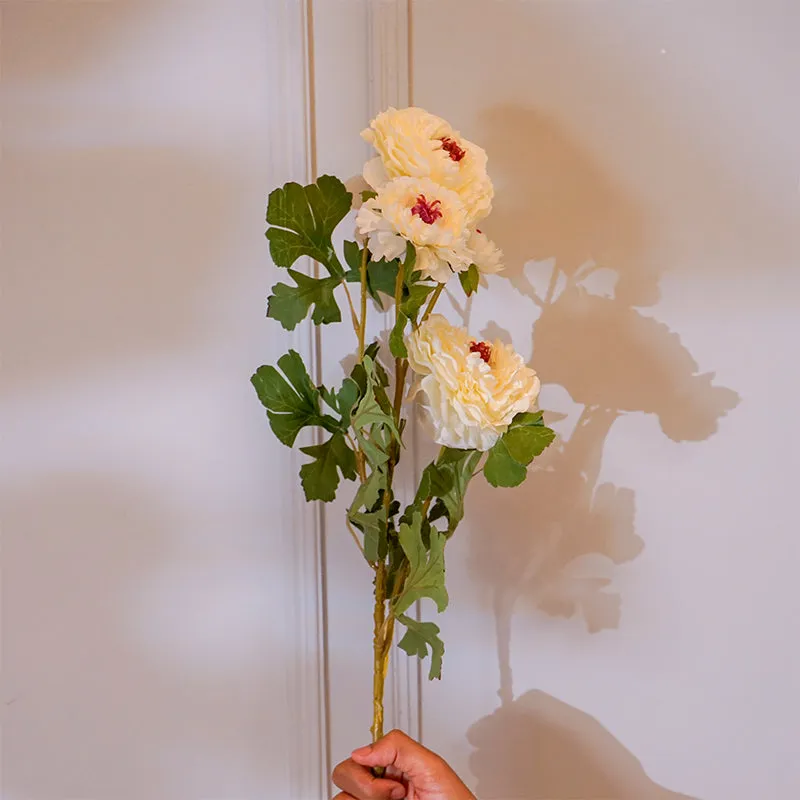 Faux Peony Flower Stick With Leaves (White) - 35 CM media 4