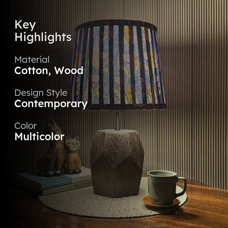 Midnight Mosaic Wooden Base Cotton Table Lamp - Multicolor media 2