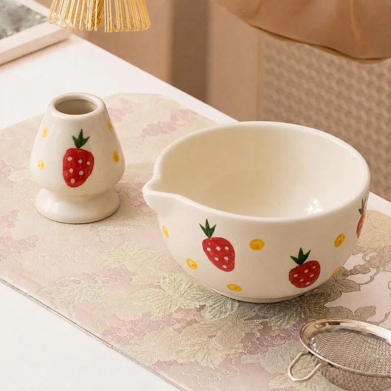 Sakura Ceramic Matcha Bowl & Whisk Holder Set (450 mL) - Two Piece Set media 1